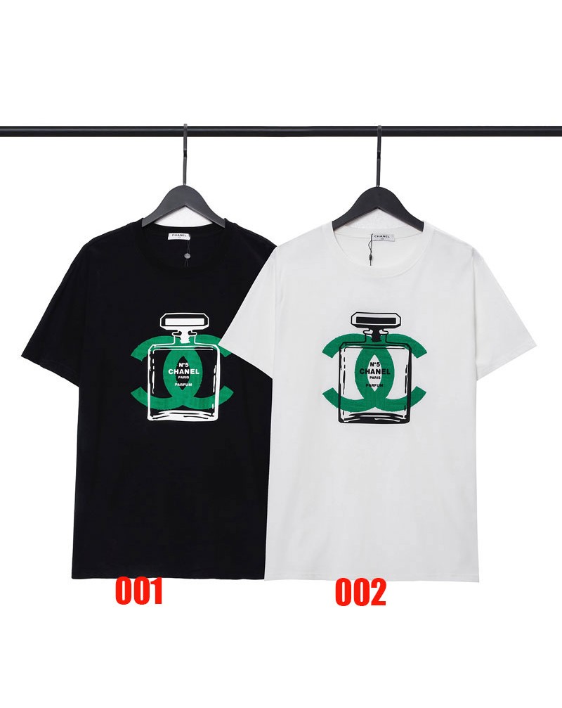 小香風tシャツ半袖コットン製ソフト通気性よいシャネルティシャツ個性可愛い香水瓶プリント付きトップスメンズレディース向けファッション上着