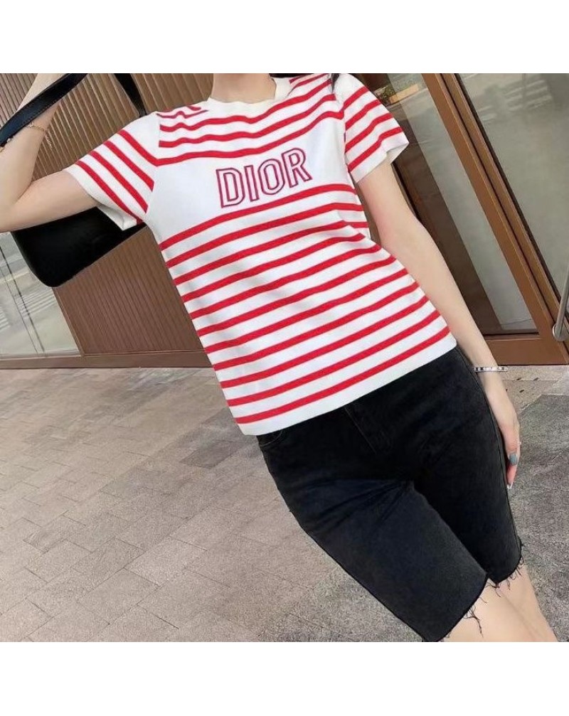 ディオールニットティシャツ半袖お洒落カジュアル人気ブランドtシャツトップスソフト通気性