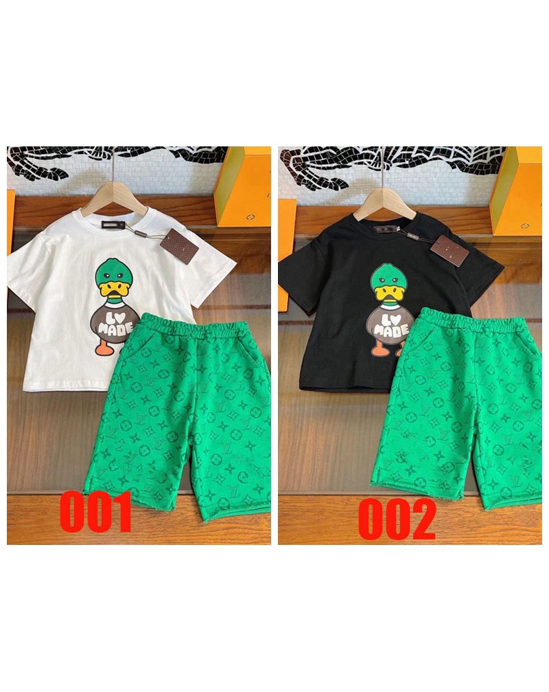 ヴィトン子供用tシャツハーフパンツセットお洒落可愛いダックキッズtシャツアップセットコットン製ソフト