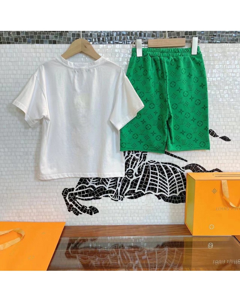 ヴィトン子供用tシャツハーフパンツセットお洒落可愛いダックキッズtシャツアップセットコットン製ソフト