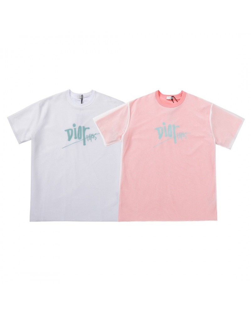 ディオールtシャツ半袖お洒落新作精緻刺繍外側メッシュ付きティシャツトップスカジュアル高級人気