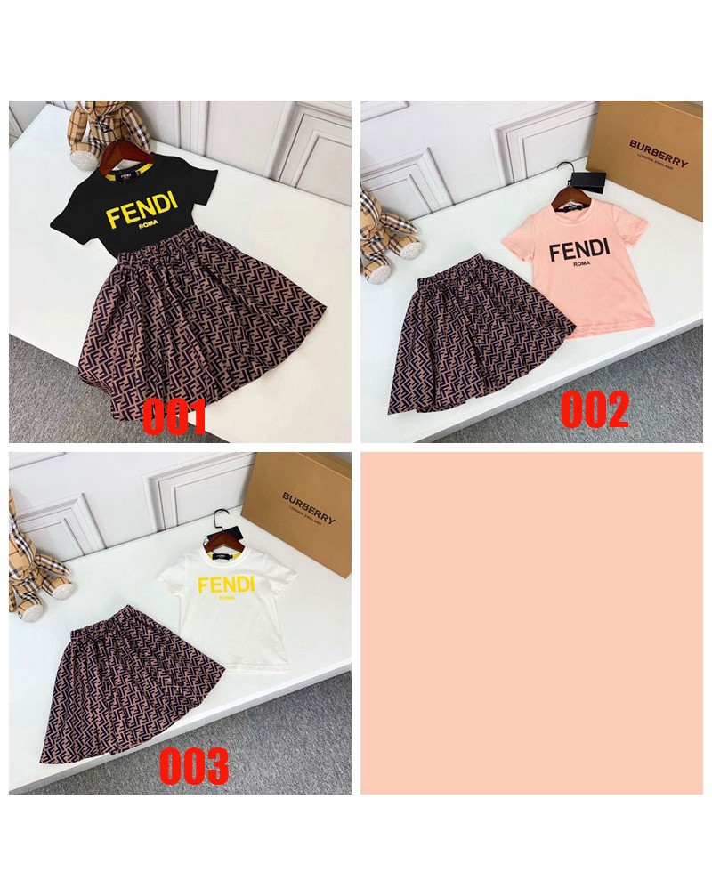 フェンデイtシャツスカートセット子供用お洒落可愛い上下セットガールズ向け