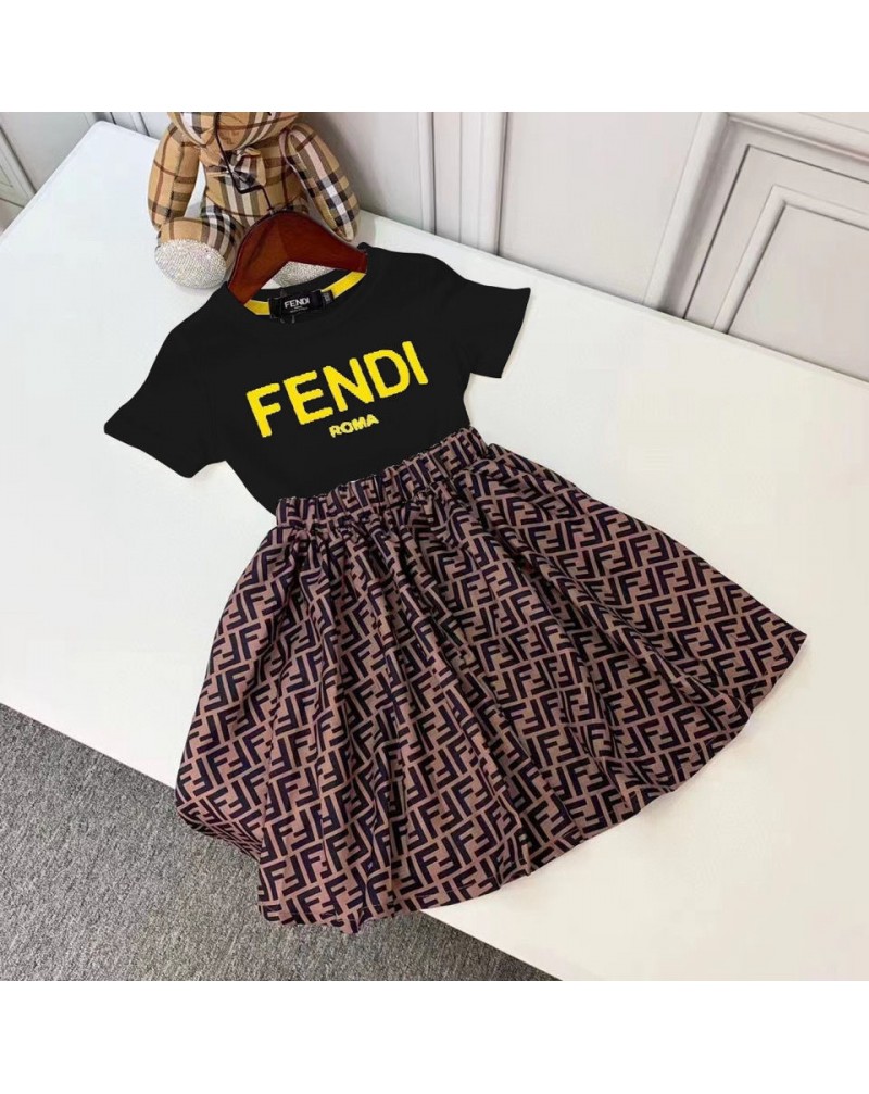 フェンデイtシャツスカートセット子供用お洒落可愛い上下セットガールズ向け