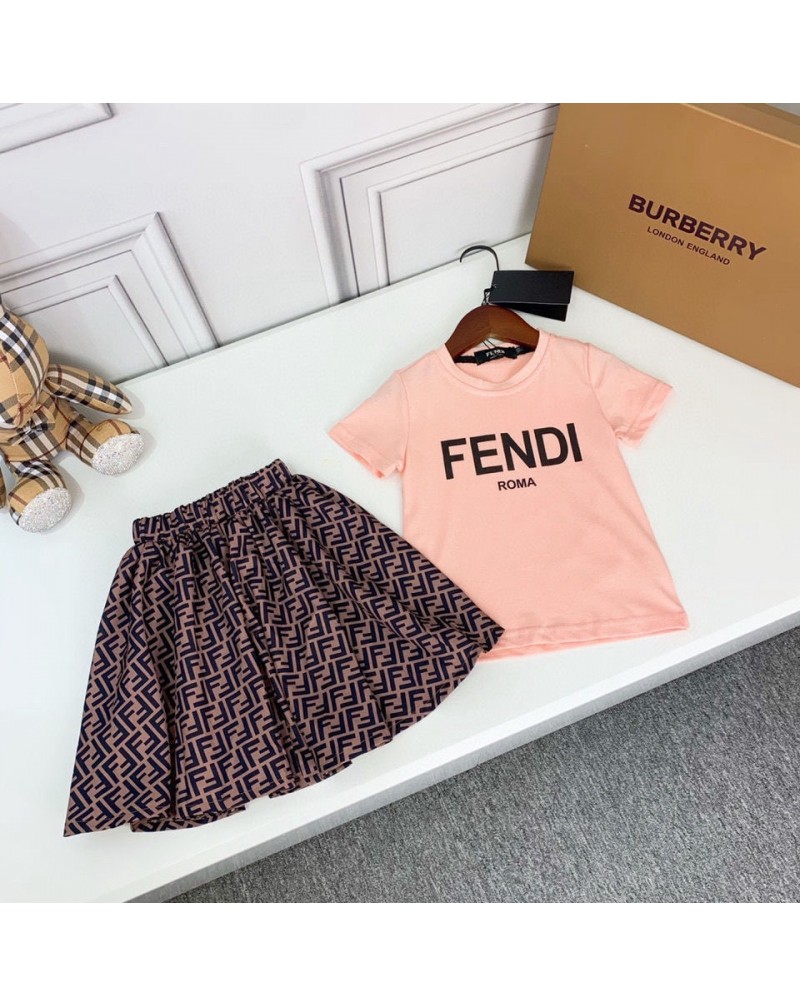 フェンデイtシャツスカートセット子供用お洒落可愛い上下セットガールズ向け
