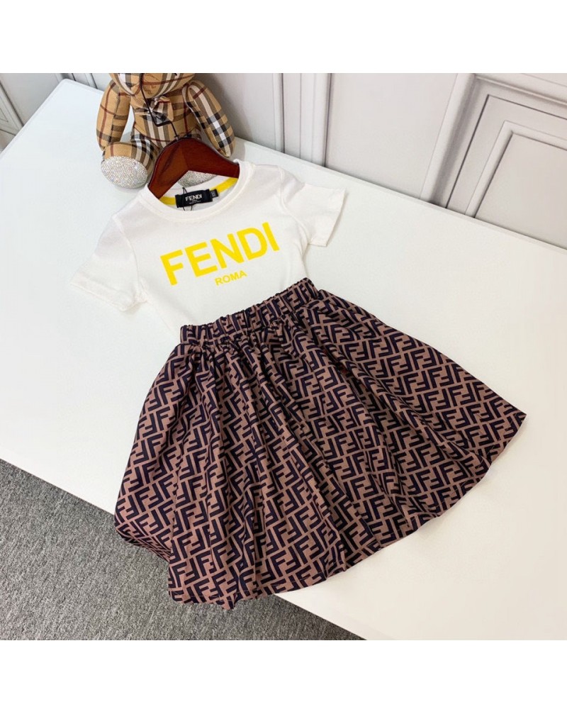フェンデイtシャツスカートセット子供用お洒落可愛い上下セットガールズ向け