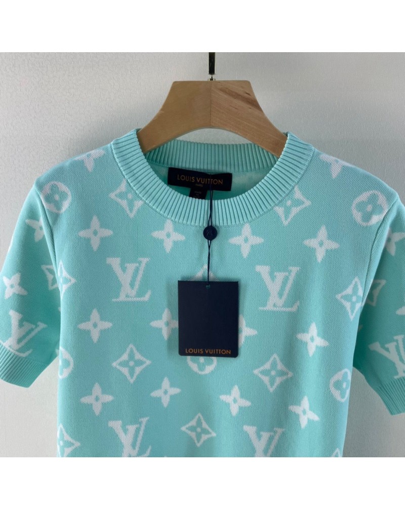 ヴィトンニットティシャツお洒落モノグラム氷の糸ソフト涼しい夏服女性向け人気半袖トップス