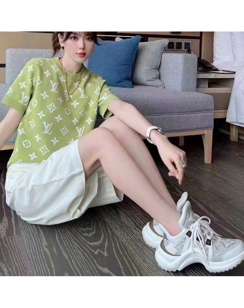 ヴィトンニットティシャツお洒落モノグラム氷の糸ソフト涼しい夏服女性向け人気半袖トップス