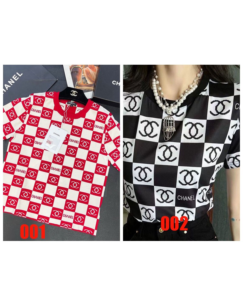 シャネル tシャツ半袖お洒落チェック小香風ティシャツトップスレディース人気上着カジュアルファッション