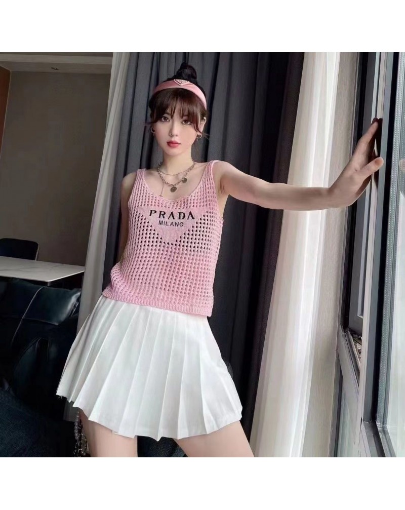 プラダ無袖トップス透かし彫りファッションお洒落チョッキアンダーウエスト女性人気