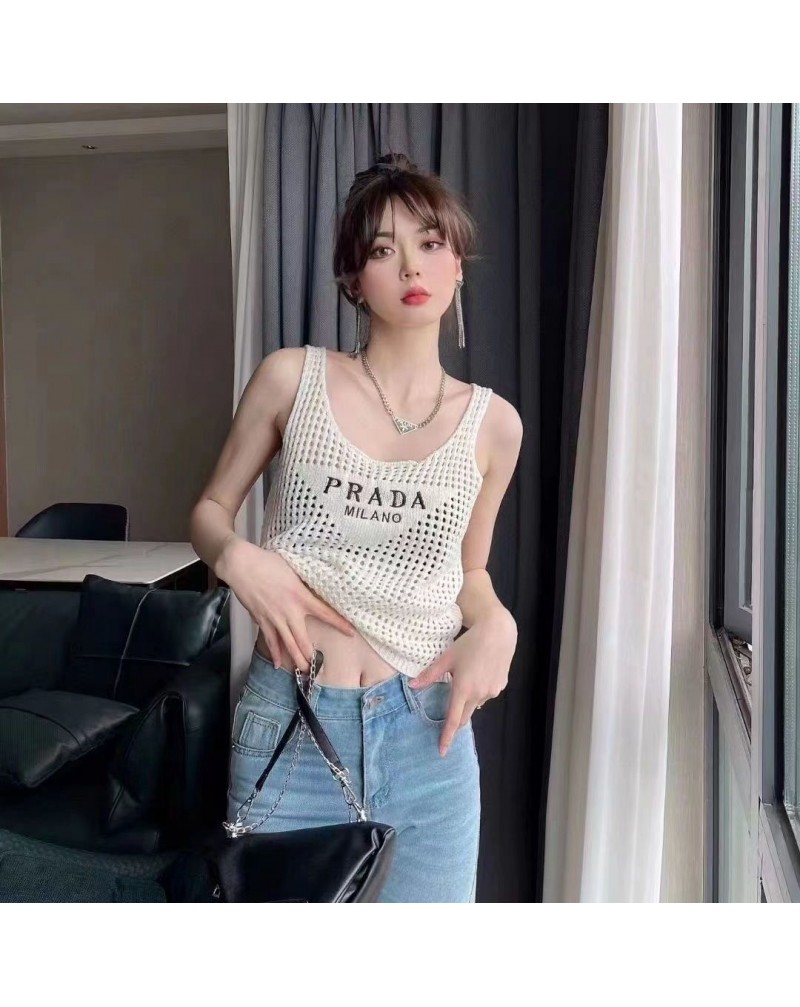 プラダ無袖トップス透かし彫りファッションお洒落チョッキアンダーウエスト女性人気