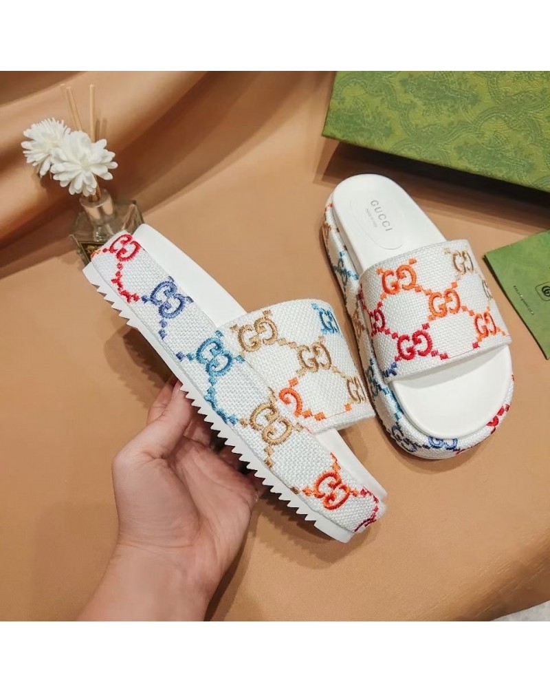 グッチ スリッパ厚い底お洒落ファッションスリッパ精緻刺繍高級スリッパ