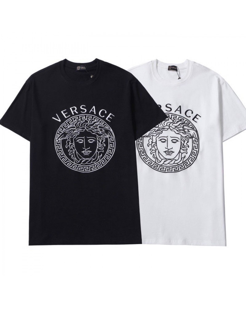 ヴェルサーチ tシャツ半袖精緻刺繍ティシャツペアお揃い人気コットン製トップスファッション丸首上着