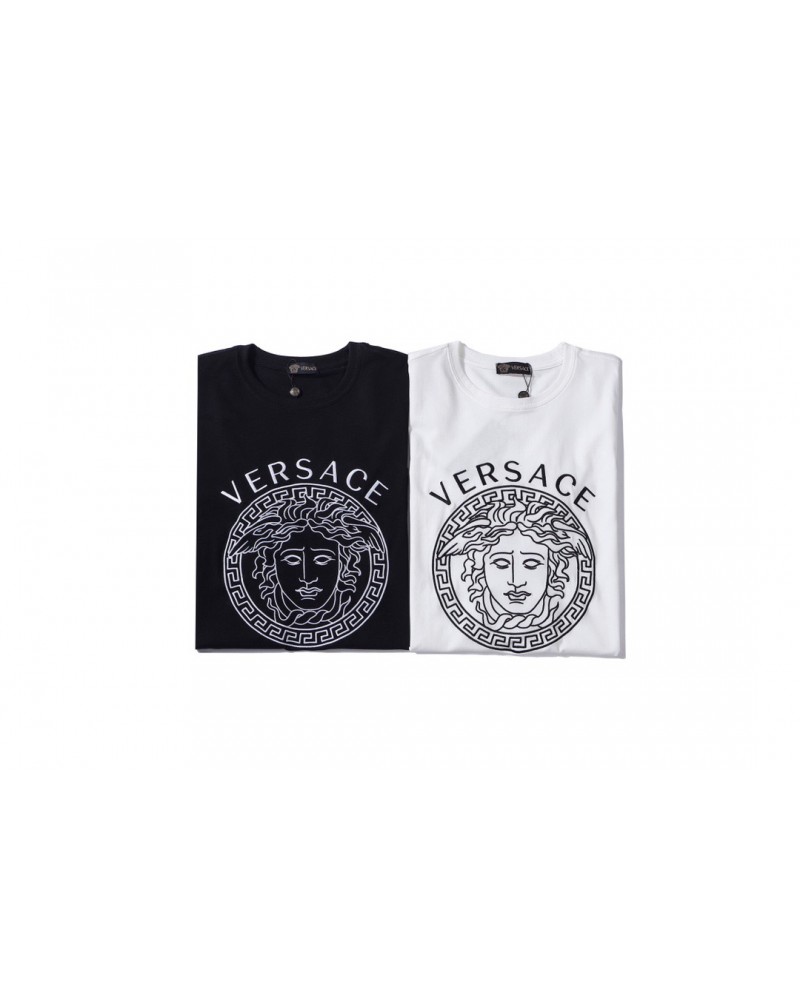 ヴェルサーチ tシャツ半袖精緻刺繍ティシャツペアお揃い人気コットン製トップスファッション丸首上着