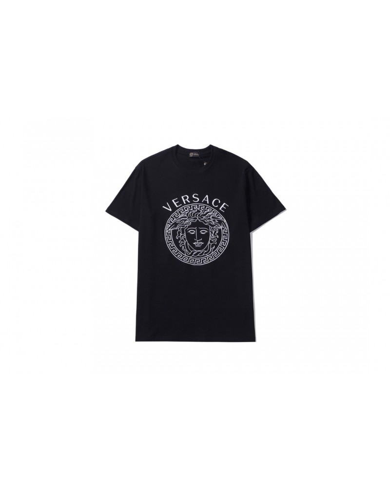 ヴェルサーチ tシャツ半袖精緻刺繍ティシャツペアお揃い人気コットン製トップスファッション丸首上着