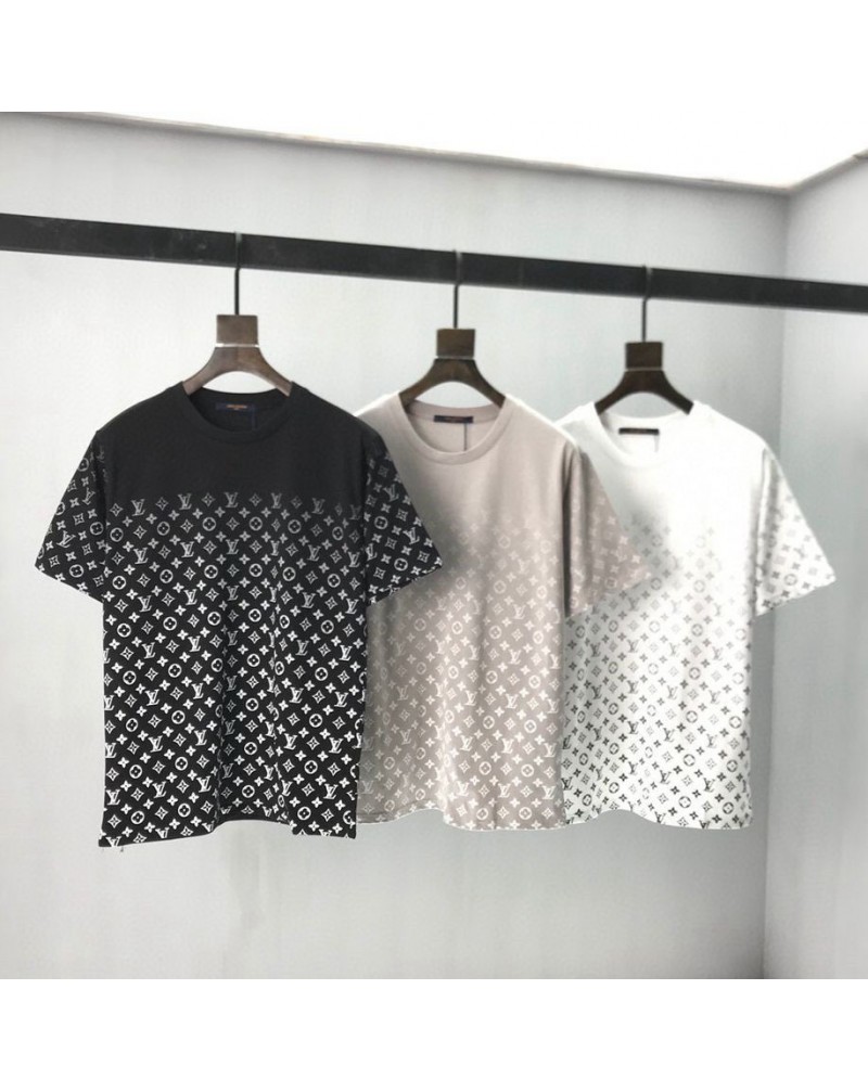 ルイヴィトン tシャツ半袖お洒落グラデーションモノグラム付き高級ティシャツトップスメンズレディース兼用