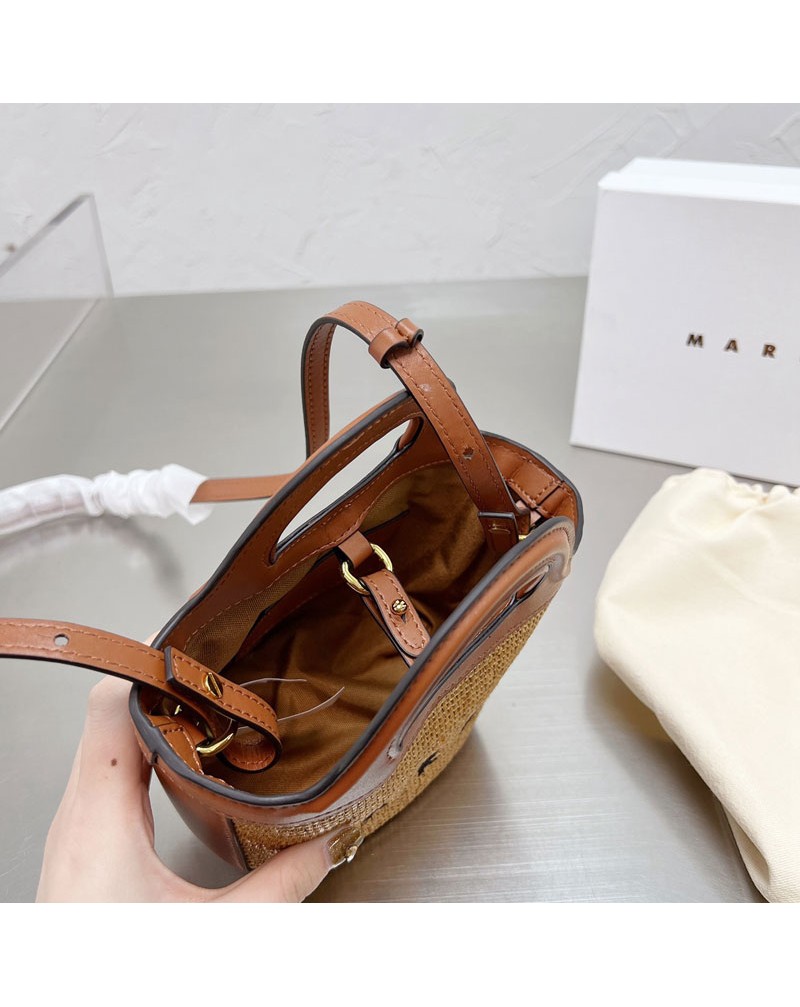 MAR NIミニショルダーバックお洒落ハンドバックファッション人気編み物革製組合せバッグ