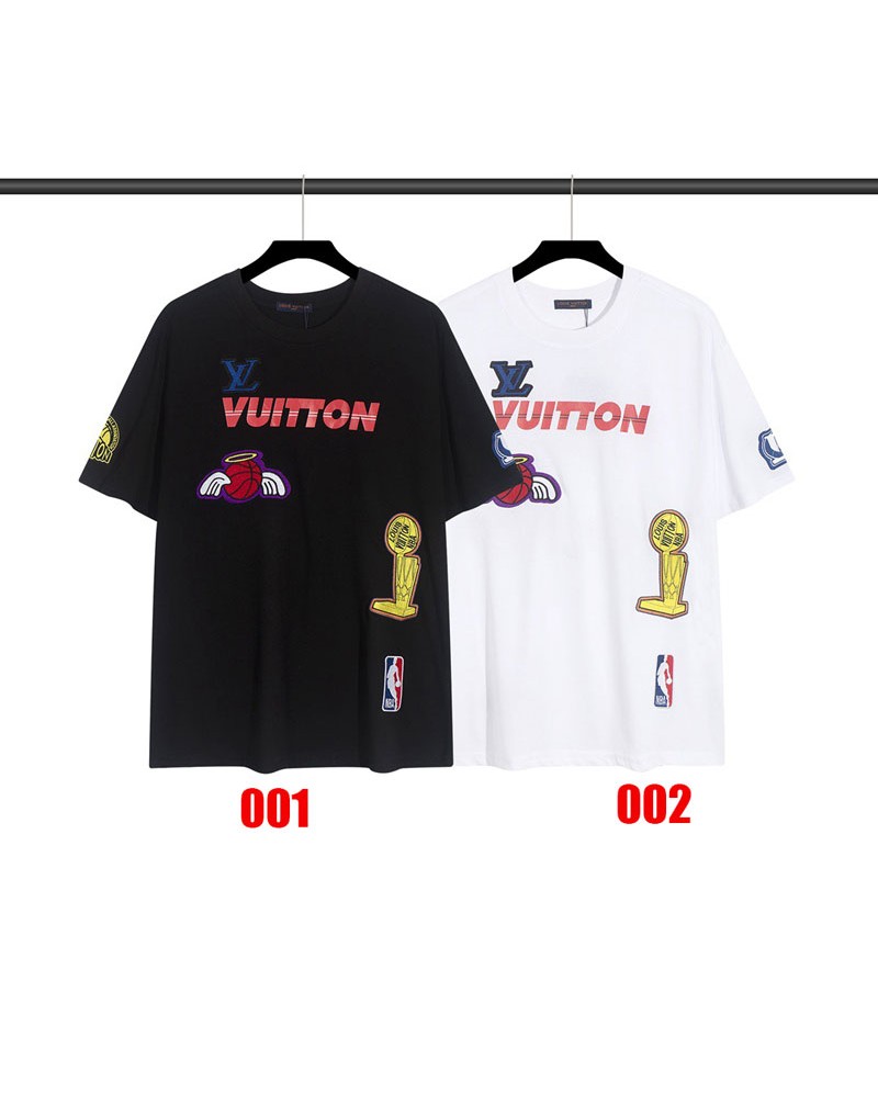 ルイヴィトン NBAコラボtシャツ半袖精緻刺繍プリント潮流個性ティシャツトップス男女向け超人気