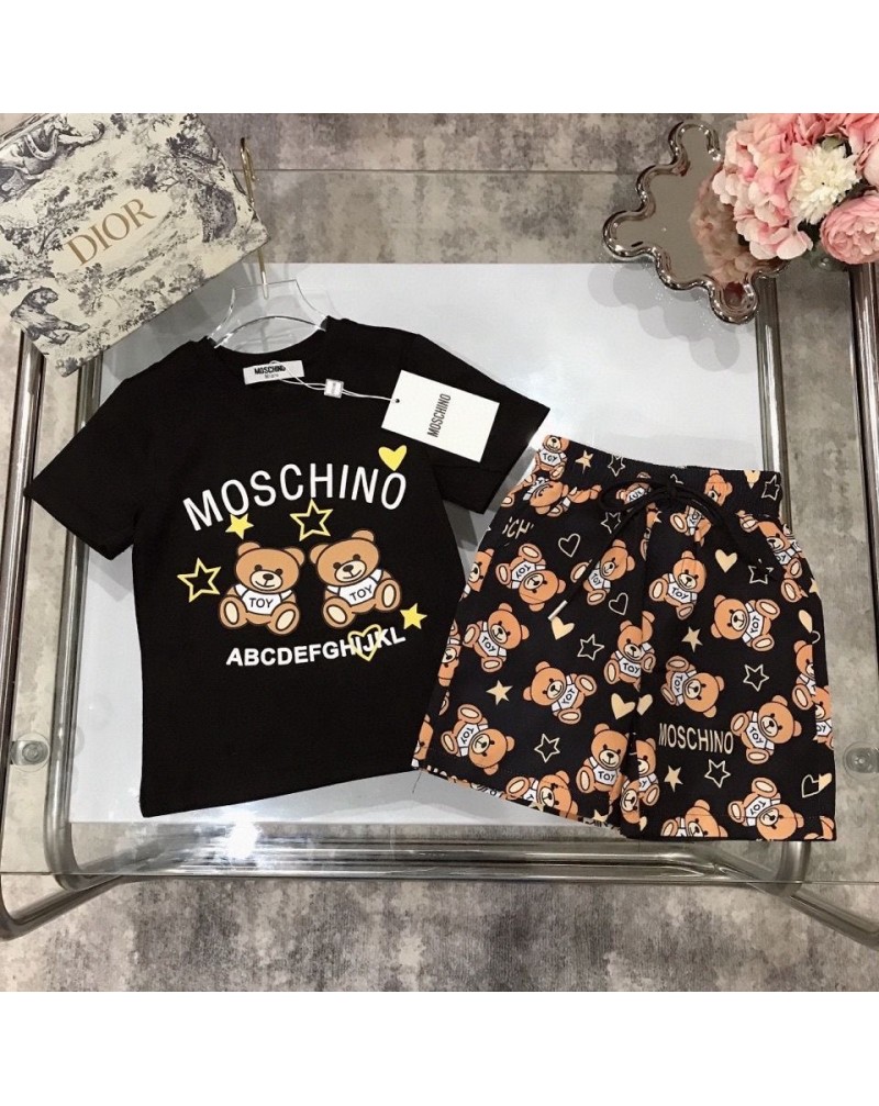 モスキーノ tシャツハーフズボン2点セット可愛いクマ付き半袖上下アップセットキッズお洒落服