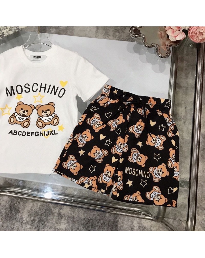 モスキーノ tシャツハーフズボン2点セット可愛いクマ付き半袖上下アップセットキッズお洒落服