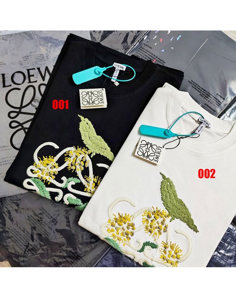 ロエベ tシャツ半袖精緻刺繍プリントお洒落高級ティシャツトップス男女向け超人気