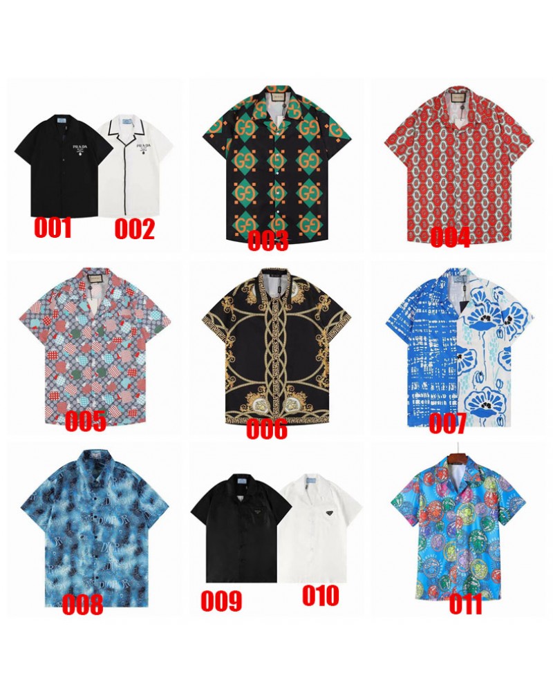 ブランド半袖シャツお洒落プリント混色ファッション高級半袖トップス襟付きカジュアル人気メンズ向け