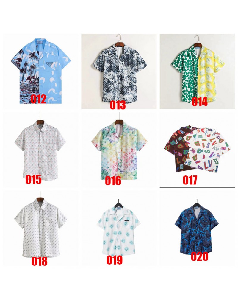 ブランド半袖シャツお洒落プリント混色ファッション高級半袖トップス襟付きカジュアル人気メンズ向け