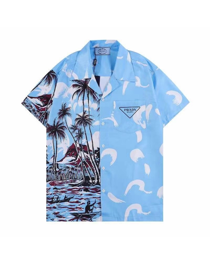 ブランド半袖シャツお洒落プリント混色ファッション高級半袖トップス襟付きカジュアル人気メンズ向け