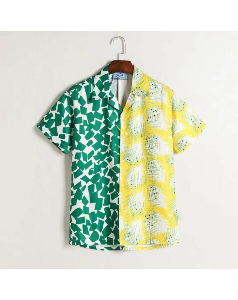 ブランド半袖シャツお洒落プリント混色ファッション高級半袖トップス襟付きカジュアル人気メンズ向け