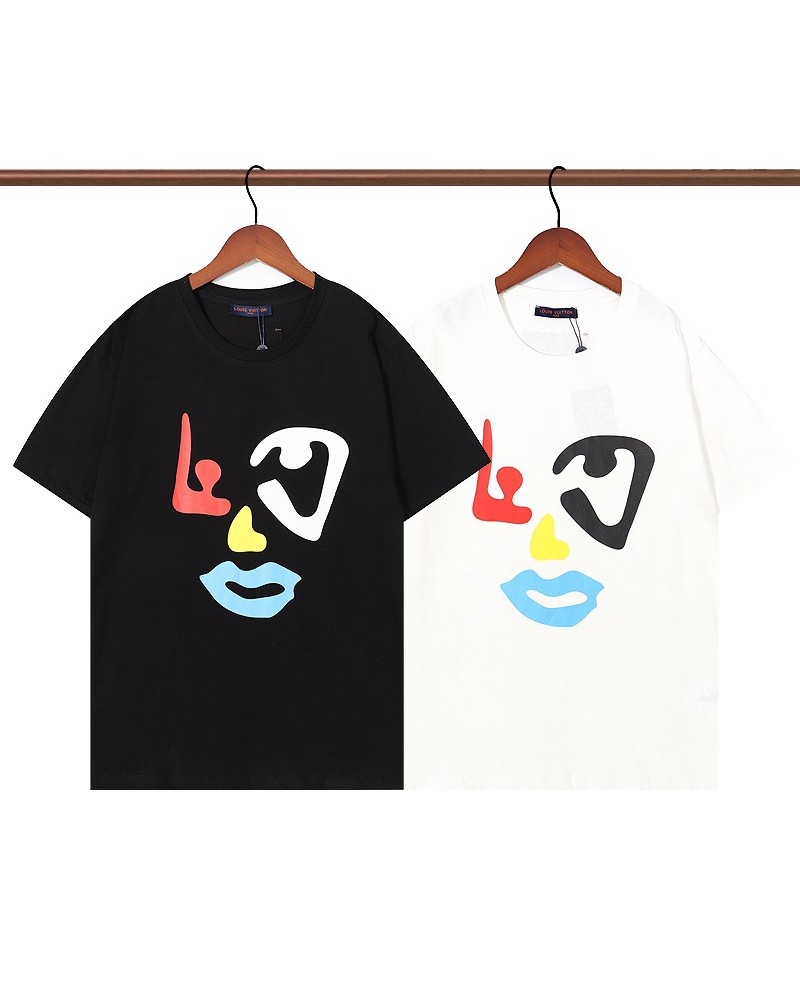 ヴィトン半袖tシャツ新作個性プリント付きカジュアルファッション大人気カップル向け