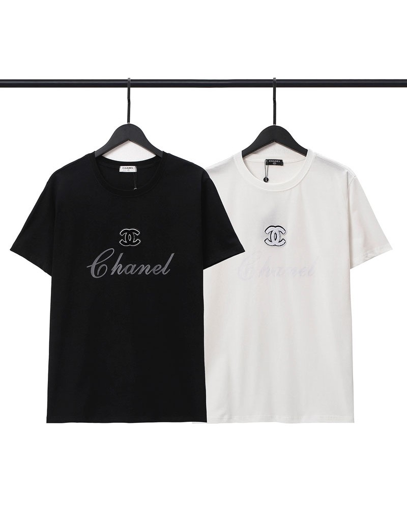 シャネル tシャツ半袖カジュアル小香風お洒落ティシャツトップス刺繍ペアお揃い人気