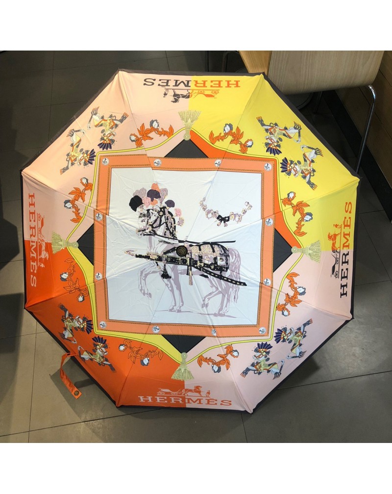 エルメス カサお洒落経典プリント付き晴雨兼用傘ファッション大人気三つ折り畳み傘