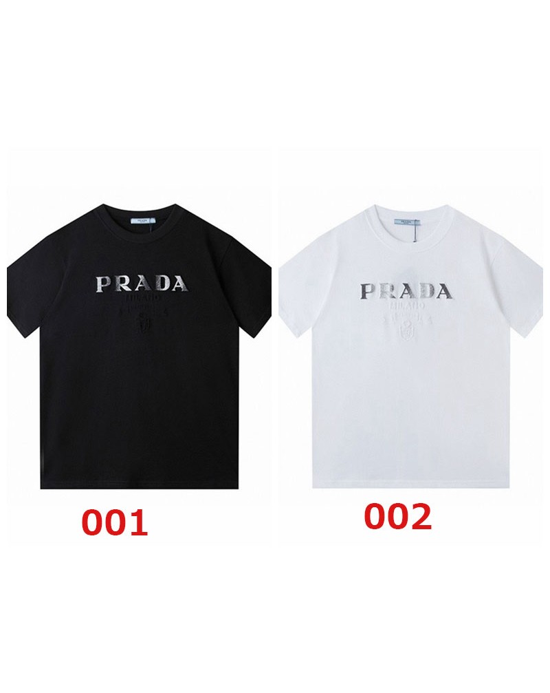 プラダ Ｔシャツ半袖お洒落凹凸ティシャツトップスペアお揃いコットン製大人気ファッション