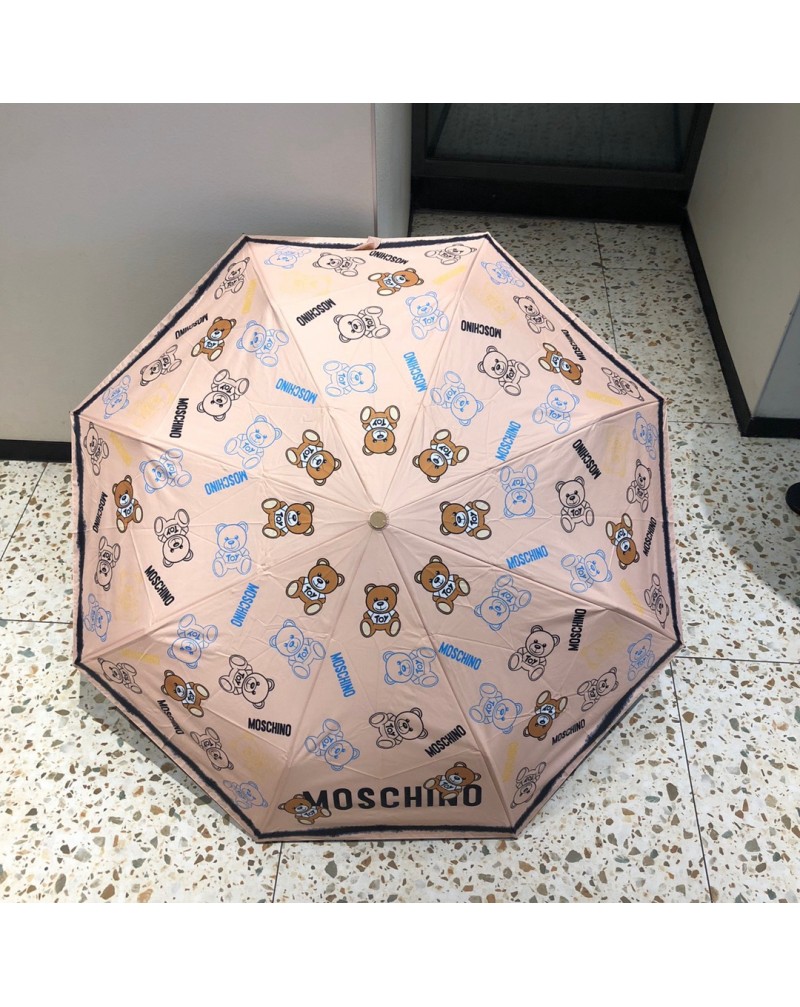 モスキーノ傘可愛いクマ付き晴雨兼用傘日焼け止め紫外線防止梅雨対策三つ折り携帯便利自動機能ボタン