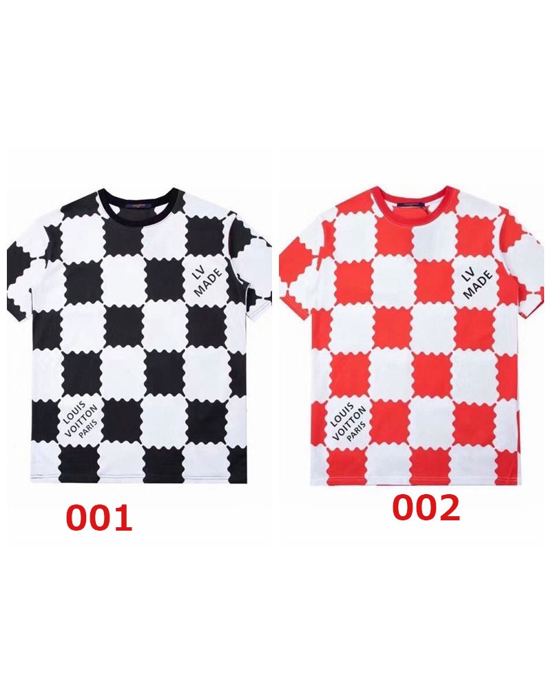 vuitton tシャツ半袖お洒落ダミエ潮流個性人気ティシャツコットン製トップスペアお揃いファッション上着