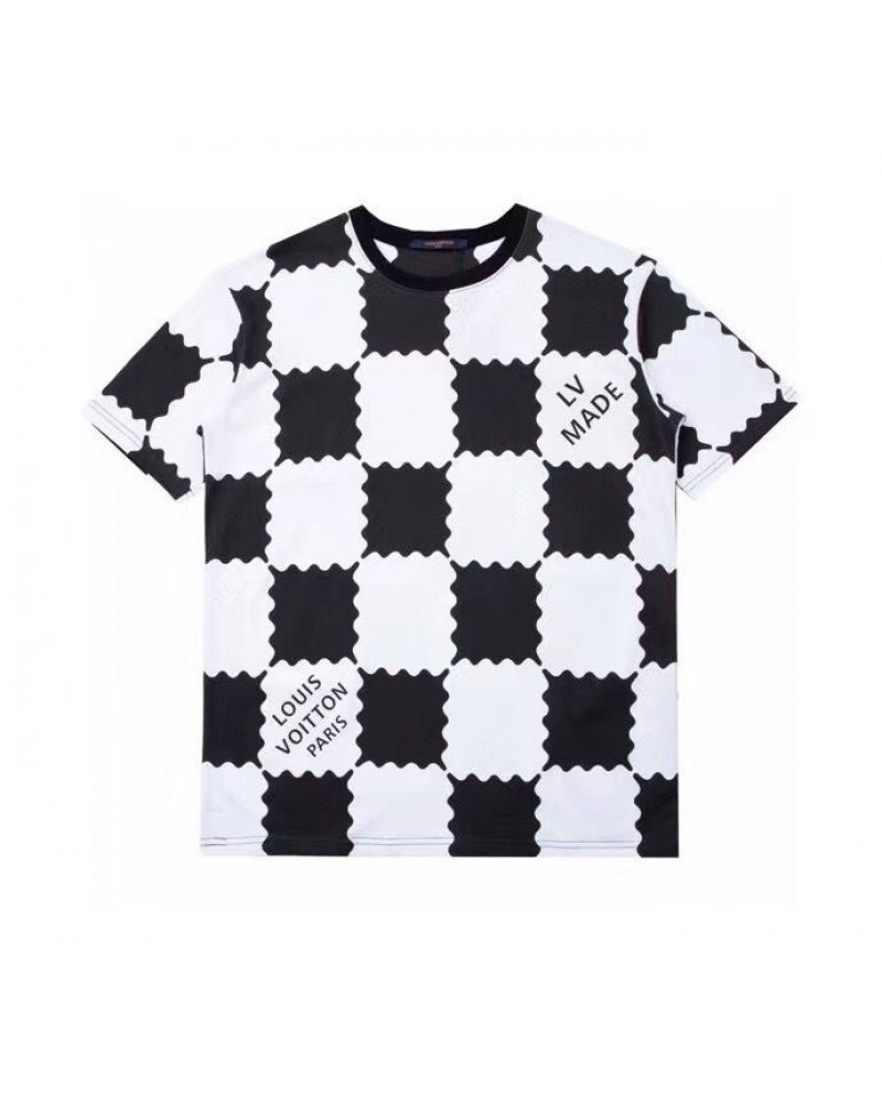 vuitton tシャツ半袖お洒落ダミエ潮流個性人気ティシャツコットン製トップスペアお揃いファッション上着