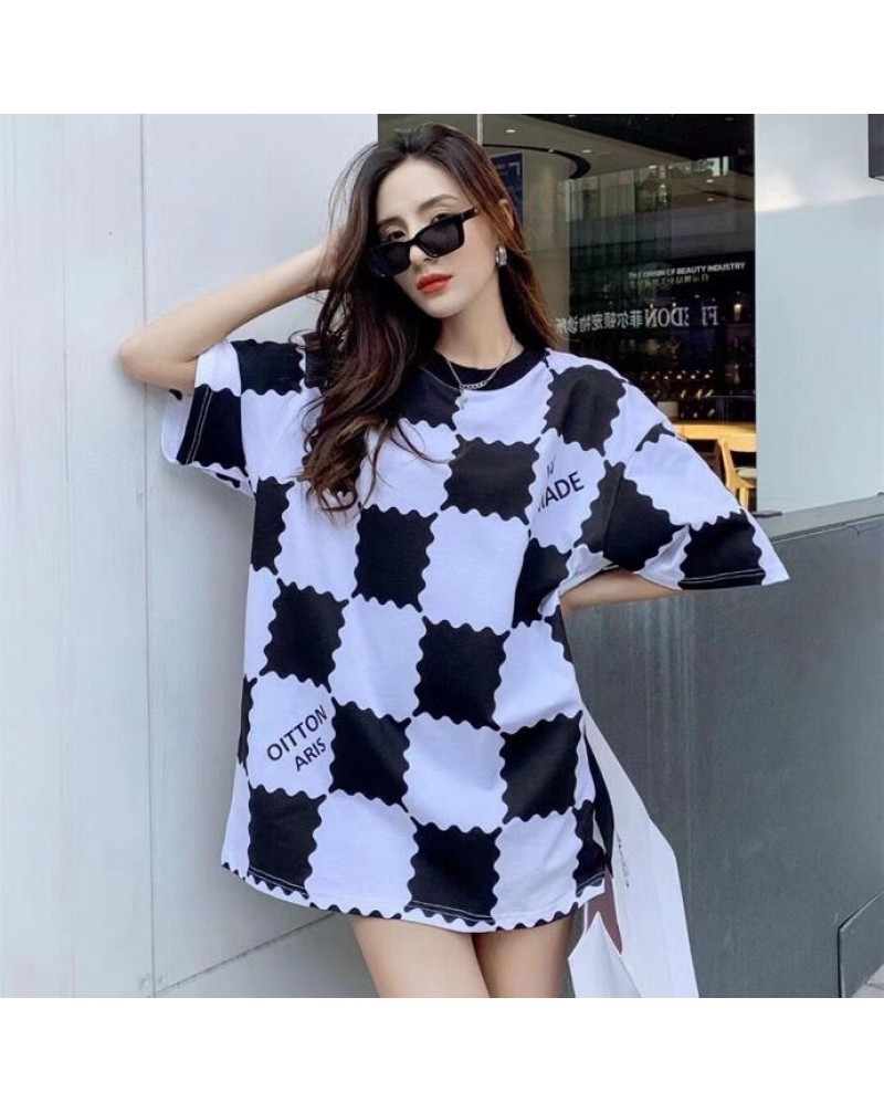 vuitton tシャツ半袖お洒落ダミエ潮流個性人気ティシャツコットン製トップスペアお揃いファッション上着