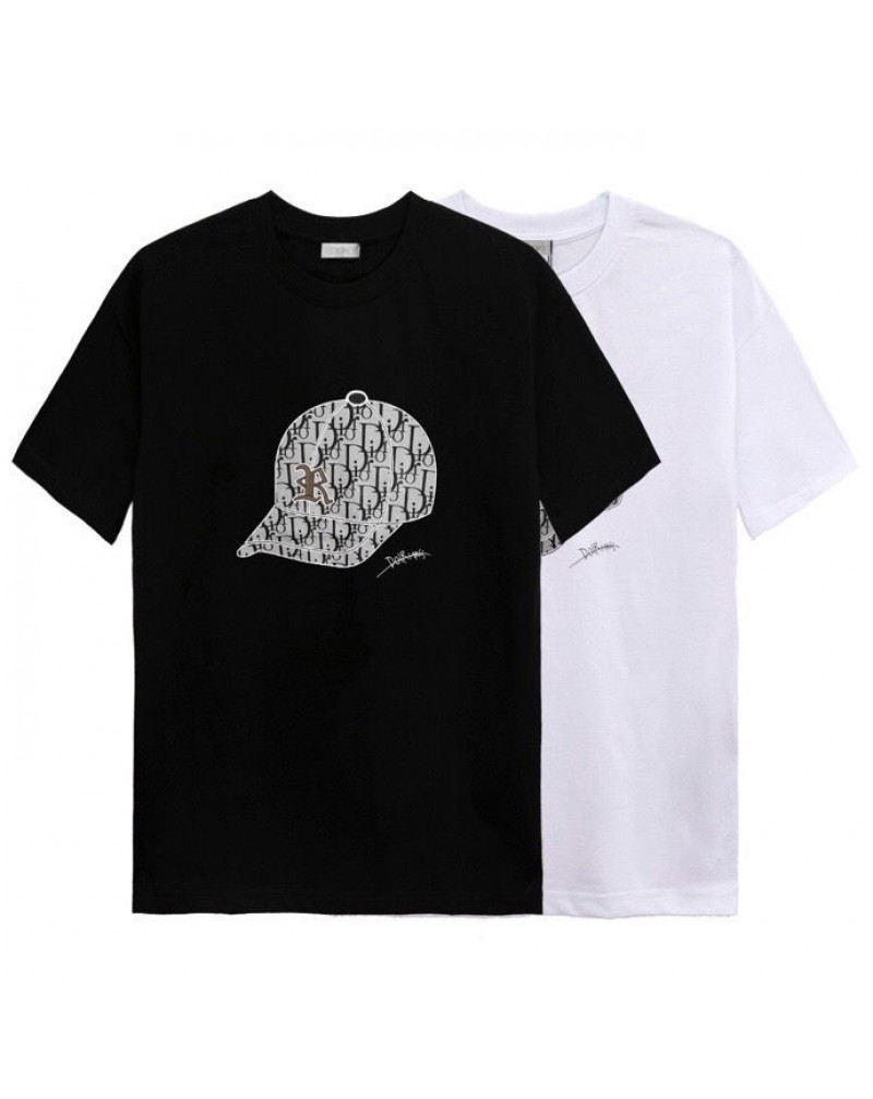 ディオール tシャツ半袖カジュアルファッションキャッププリント付きティシャツメンズレディース向けトップスコットン製