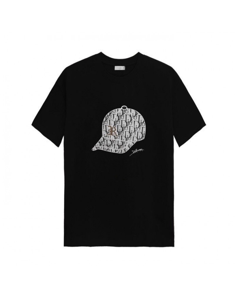 ディオール tシャツ半袖カジュアルファッションキャッププリント付きティシャツメンズレディース向けトップスコットン製