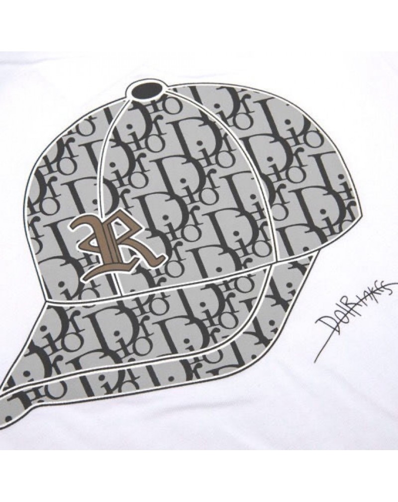 ディオール tシャツ半袖カジュアルファッションキャッププリント付きティシャツメンズレディース向けトップスコットン製