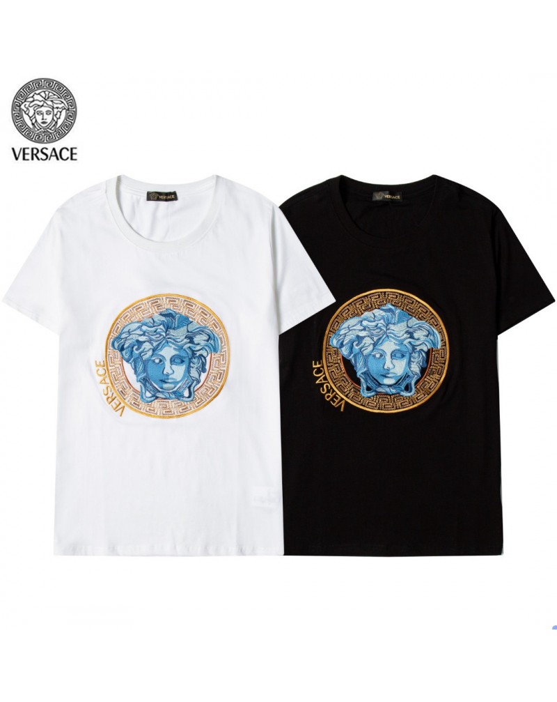 ヴェルサーチ半袖tシャツカジュアルファッション精緻刺繍ティシャツトップス大人気男女向けコットン製ソフト