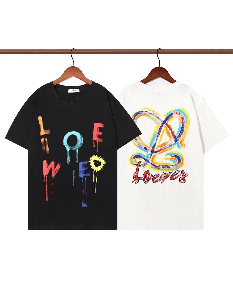 ロエベ 半袖tシャツ個性落書きティシャツトップスカジュアルファッション人気男女向けコットンソフト通気性よい