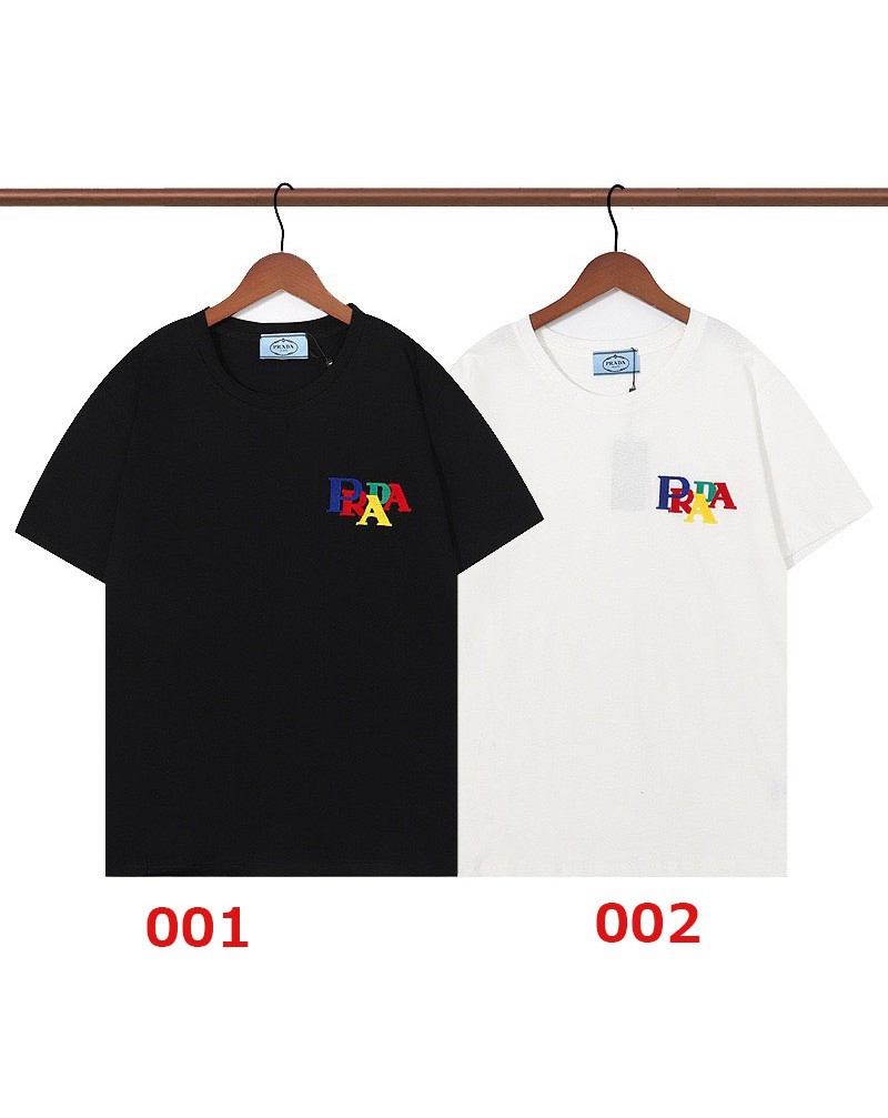 プラダ 半袖tシャツコットン製お洒落精緻刺繍ロゴファッションティシャツトップスカジュアル人気ペアお揃い