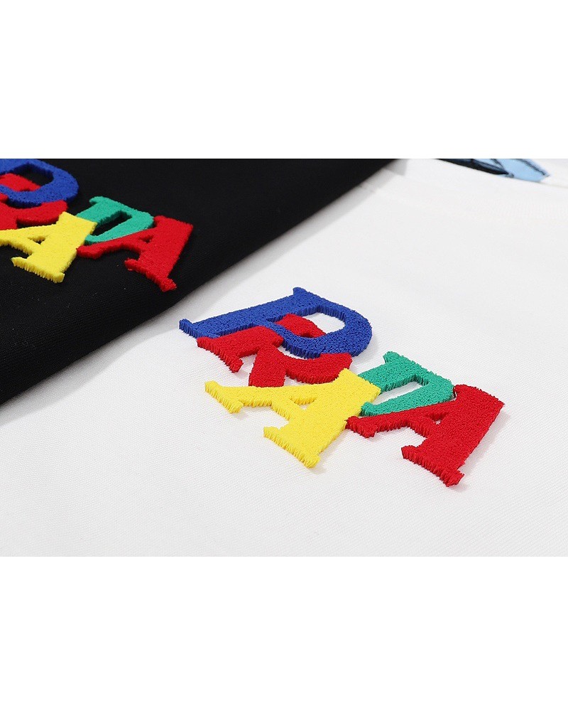プラダ 半袖tシャツコットン製お洒落精緻刺繍ロゴファッションティシャツトップスカジュアル人気ペアお揃い