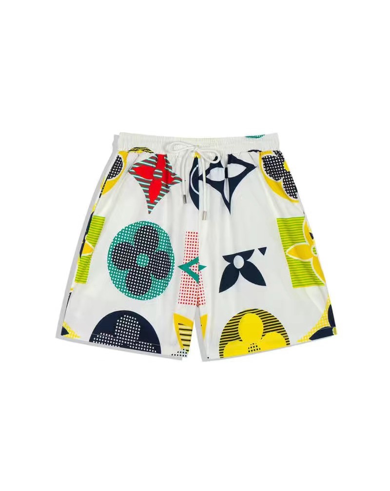 ヴィトンハーフパンツお洒落個性プリント付きハーフパンツカジュアル弾力性ウエストサイズ調節可能