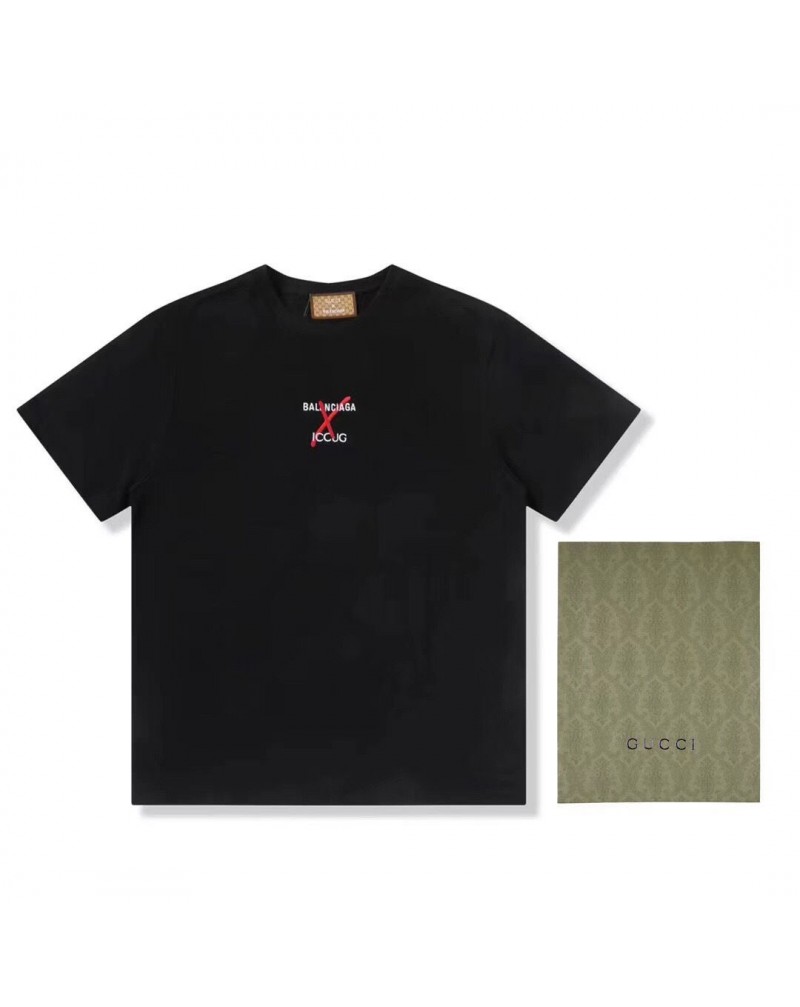 バレンシアガグッチコラボtシャツ半袖個性潮流人気ティシャツトップス男女向け精緻刺繍上着