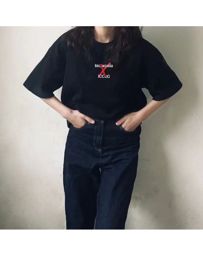 バレンシアガグッチコラボtシャツ半袖個性潮流人気ティシャツトップス男女向け精緻刺繍上着