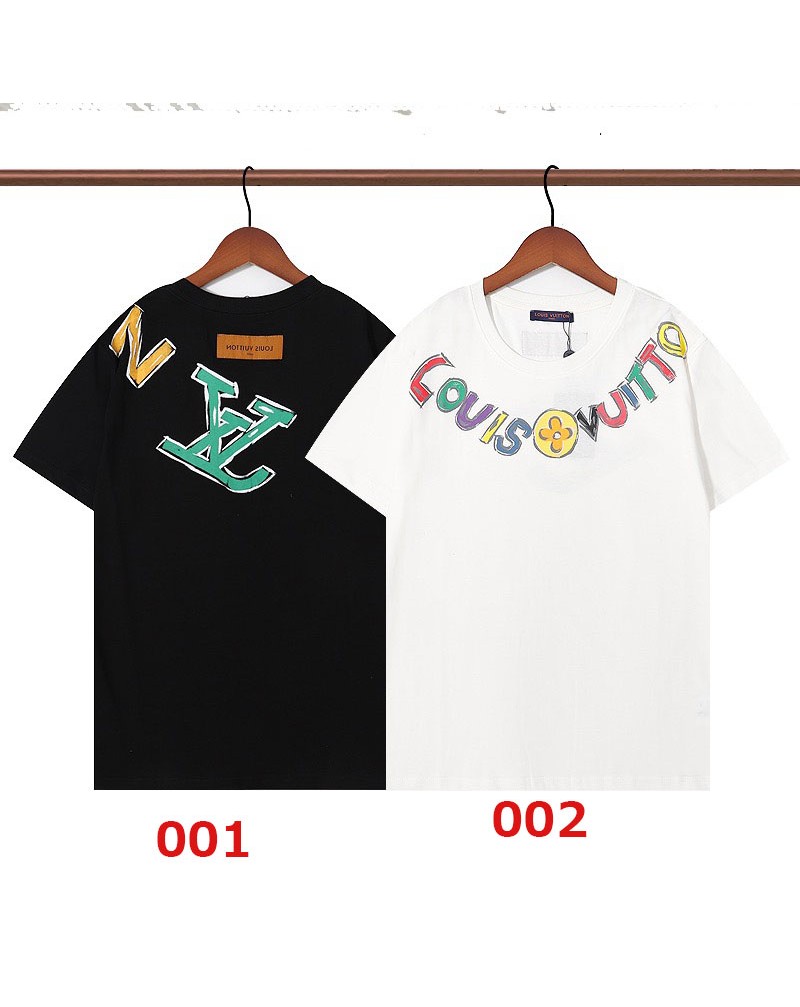 ヴィトン半袖tシャツお洒落プリント付きティシャツトップスカジュアル人気