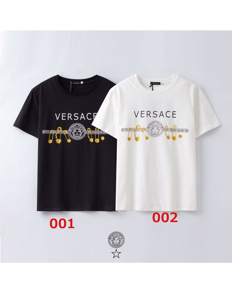ヴェルサーチtシャツ半袖お洒落ファッション人気トップスカジュアルコットン製上着ペアお揃い