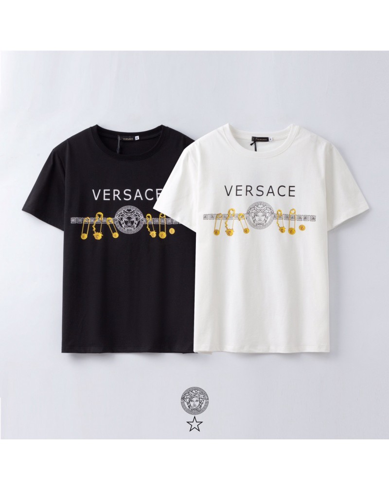 ヴェルサーチtシャツ半袖お洒落ファッション人気トップスカジュアルコットン製上着ペアお揃い