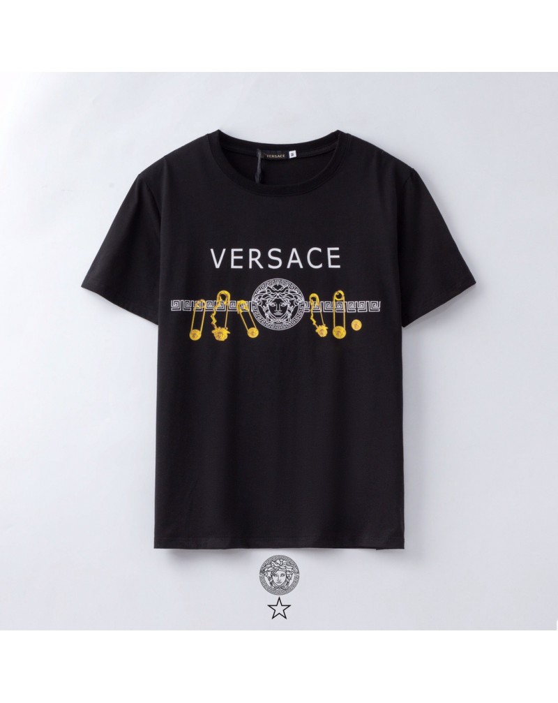 ヴェルサーチtシャツ半袖お洒落ファッション人気トップスカジュアルコットン製上着ペアお揃い